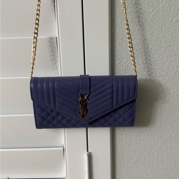 Brand new Yves Saint Laurent Purple leather Women's wallet add chain to make woc - Picture 8 of 9